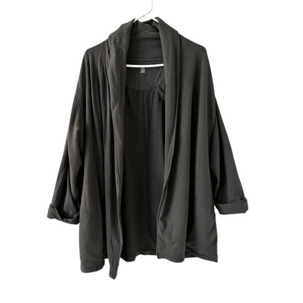 Lands End Dark Grey Cotton Rayon Thick Long Open Cardigan Plus Size 1X